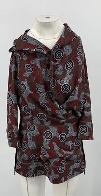 Blusa túnica Byron Lars by Beauty Mark para mujer marrón roja estampado geográfico talla 6 Foto 1 de 4