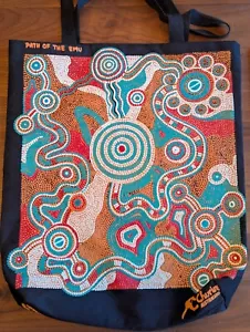 Australia Aboriginal Art Tote Bag Path Of The Emu Churing Bright Colors EUC - Picture 1 of 5