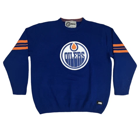 00s Vintage Edmonton Oilers NHL Logo Knit Sweater (2XL) Cover
