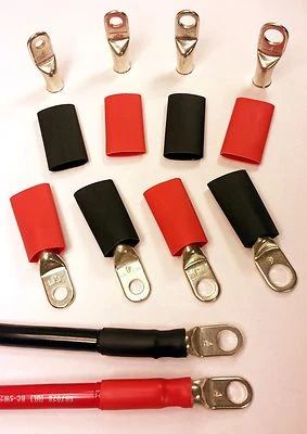 BATTERY CABLES USA 4 AWG Gauge Cable Lugs Ring Terminals Battery Wire Connectors w Adh Heat Shrink