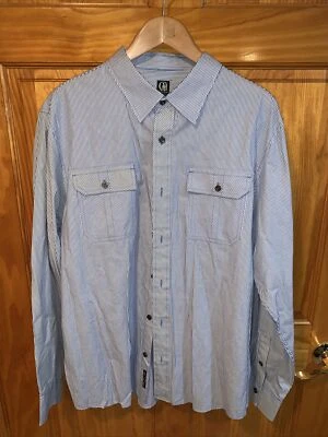 Cavi Men’s Long Sleeved Shirt Blue And White Striped XL Pockets Button Up - Image 1 of 4