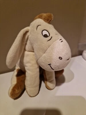 DOUDOU PELUCHE ANE BOURRIQUET DISNEY NICOTOY 18 cm ASSIS MARRON BEIGE etat neuf - Photo 1/3