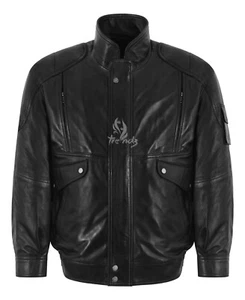 Men's Bomber Baggy Fit Oversized Black Napa Real Leather Blouson Style Jacket - Picture 1 of 4
