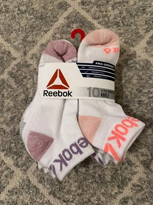 Paquete de 10 calcetines tobilleros acolchados Reebok Pro-Series para mujer rosa púrpura talla 4-9 NUEVO Foto 1 de 4