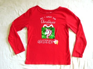 JoJo Siwa Red Christmas Sequin Graphic T All I Want for Christmas is a Unicorn L - Picture 1 of 5