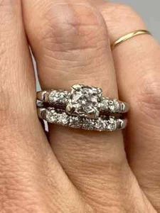 Art Deco Style Round 1Ct Lab Created Diamond 14K White Gold FN Wedding Ring Set - Picture 1 of 7