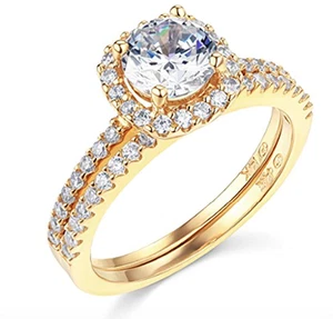 2.70 Ct Created Diamond 14K Yellow Gold Engage Wedding Ring Set Matching Band - Picture 1 of 7