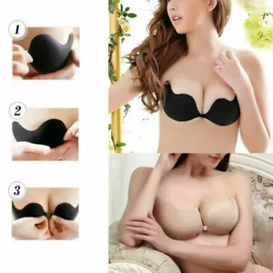 Silicone Strapless Push Up Bra Backless Self Adhesive Invisible Lace Stick On UK - Picture 1 of 8