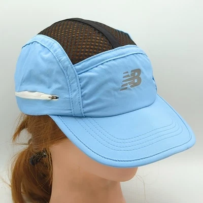 New Balance 5 Paneles Gorra Azul Correa Trasera Malla Grande Cremallera Alijo Bolsa Correr Foto 1 de 4