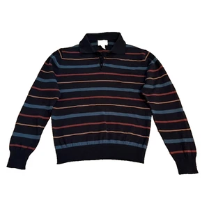 Vintage McGregor Strick Polo Pullover Large Navy Multicolor Streifen 80er Preppy Style - Bild 1 von 7