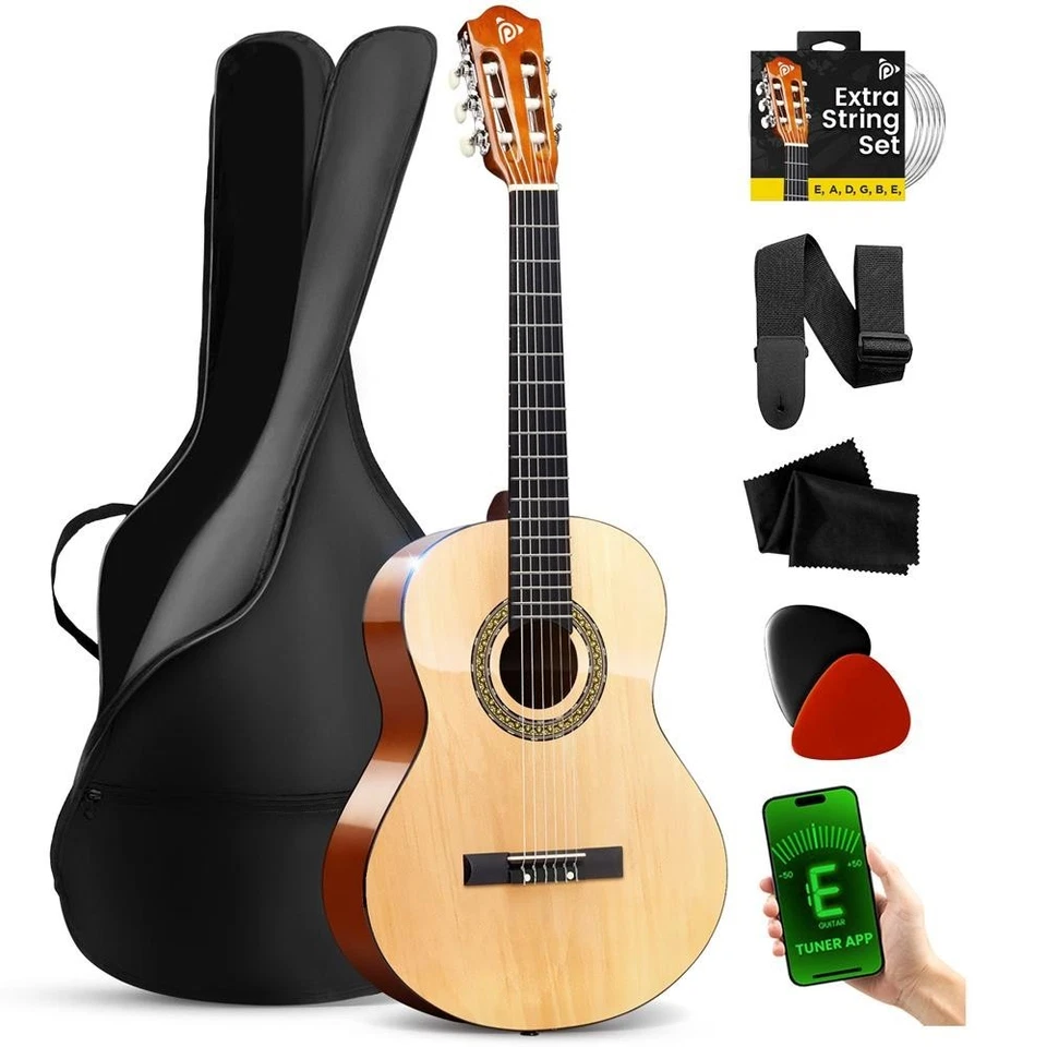 Pyle 36" 3/4 Acoustic Guitar Kit - All Wood Instrument For Kids/Adults(Open Box)