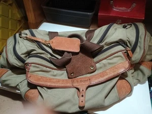 Tracolla vintage LL Bean USA verde e marrone tela pelle viaggio mancante - Foto 1 di 9