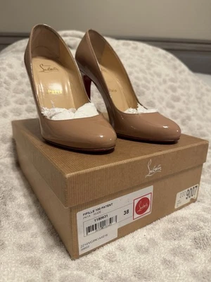 100% AUTHENTIC WOMENS LOUBOUTIN FIFILLE 100 NUDE PATENT PUMPS/HEELS US 8/EU 38 - Image 1 of 4