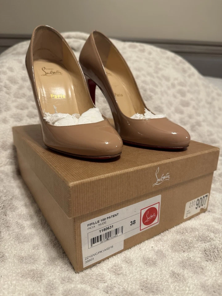 100% AUTHENTIC WOMENS LOUBOUTIN FIFILLE 100 NUDE PATENT PUMPS/HEELS US 8/EU 38 - Image 1 of 4