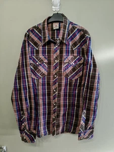 Camisa True Religion Hombres Herradura a Cuadros Bordada Perla Occidental a Presión XXL - Imagen 1 de 12