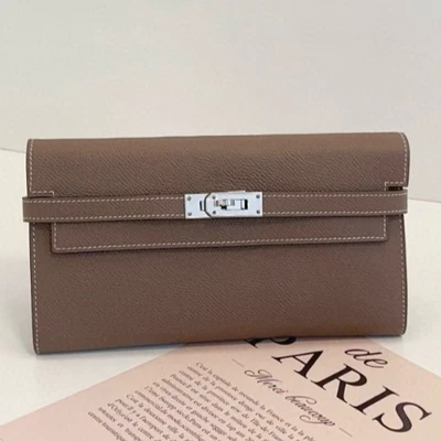 Bolso sin asas Hermes Kelly largo de cuero Epsom gris para mujer Foto 1 de 4