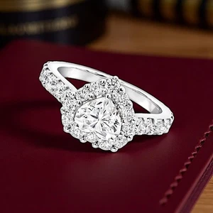 IGI GIA Certified Lab Grown Diamond Wedding Ring Heart Cut 1.95 CT 950 Platinum - Picture 1 of 15