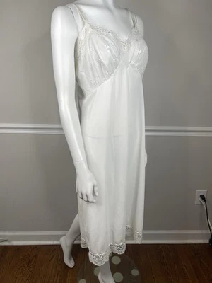 Vestido de renda vintage Vanity Fair 40 alto branco SEXY NYLON ESCORREGADIO corpete completo - Imagem 1 de 4