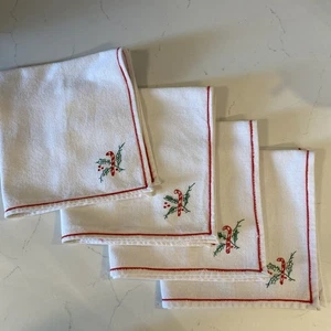 Vintage Weihnachten Urlaub Zuckerstange Servietten Set 4 rote Borte 15x15 - Bild 1 von 9