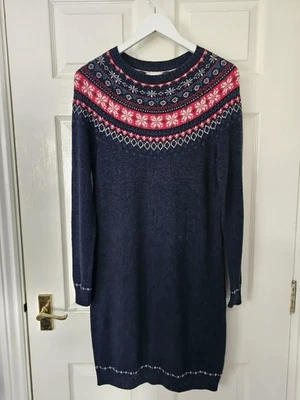 Vestido tipo jersey Fat Face talla 10 mezcla de lana de hadas azul marino y rojo mangas largas Foto 1 de 4