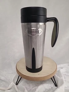 2002 STARBUCKS 16 OZ BARISTA ACCIAIO INOX BICCHIERE VIAGGIO CAFFÈ PUSH STOP COPERCHIO - Foto 1 di 10