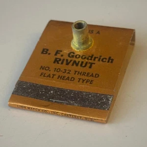 B.F. Goodrich RIVNUT No 10-32 Thread Flat Head Type Vintage Matchbook - Picture 1 of 4
