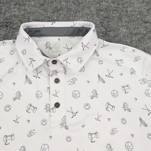 Swannies Polo Shirt Mens XL White Chubbs Print Happy Gilmore Gator Performance - Picture 1 of 12