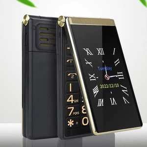 .›(Gold)Flip Phone For Senior 2G Big Button Double Screen Mobile Phone With LED - Picture 1 of 24