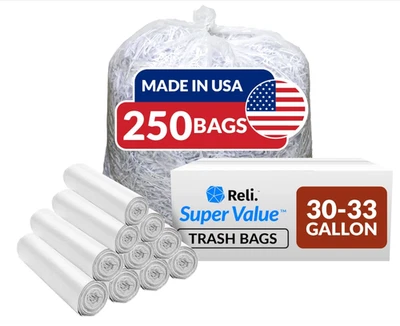 Bolsas de basura grandes transparentes de alta resistencia a granel de 250 unidades, 30-33 galones Foto 1 de 4