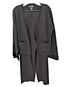 Womens Sm Rachel Zoe Cardigan Sweater Knit Pant Coord Set Black Y2K 90's Office - Picture 1 of 16