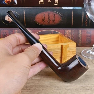 Ebony Tobacco Pipe Handmade Straight Stem Wooden 9mm Filter Wood Smoking Pipe - Bild 1 von 11