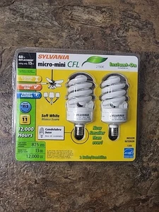 New Unopened Sylvania Micro-Mini CFL Bulbs Candelabra Base 13W Soft White - Picture 1 of 2