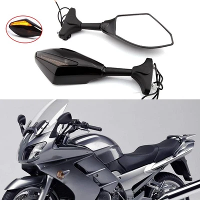 2x Espejos retrovisores laterales brillantes para Yamaha FJR1300A con intermitente LED ámbar Foto 1 de 4