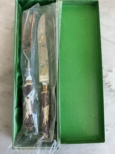 Vintage Anton Wingen Jr Knife Stag Carving 2pc Cutlery Set Solingen Germany - Picture 1 of 7