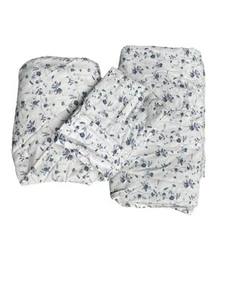 Threshold 100% Cotton Twin Sheet Set White Blue Floral Shabby Chic Cottage Core - Imagen 1 de 5