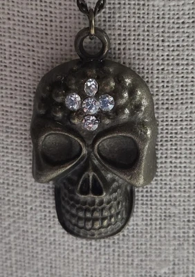 Collar Esqueleto Calavera Bronce y Cristal Vintage, Cadena 32" Foto 1 de 3