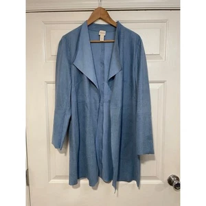 Chico's Open Front Drapey Animal Print Faux Leather Snake Jacket Topper Blue M 8 - Picture 1 of 7