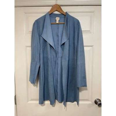 Chico's Open Front Drapey Animal Print Faux Leather Snake Jacket Topper Blue M 8 - Image 1 of 4