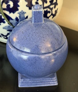 MCM Modernist Blue Speckle Sugar Bowl Dish Lid Sphere Ribbed Base - Picture 1 of 6