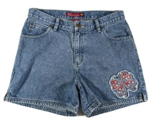 SO Girl's Med Wash Embroidered Patch Design Reg Fit Midi Jean Shorts size 16 1/2 - Picture 1 of 9