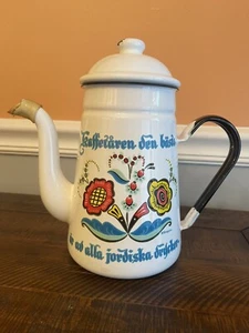 VINTAGE BERGGREN EMAILLE SCHWEDISCHE KAFFEEKANNE VOLKSKUNST EMAILLEWARE - Bild 1 von 10