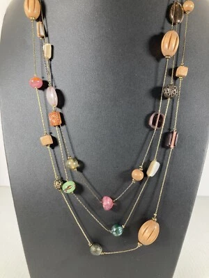 LIA SOPHIA "TRIBECA" Triple-Strand Necklace With MOP, Wood, Glass & Resin Beads - Image 1 of 4