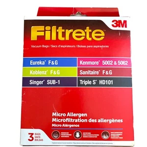 3M Filtrete 3 Pack Vacuum Bags EUREKA F & Kenmore 5002 Micro Allergen 67715C - Picture 1 of 3