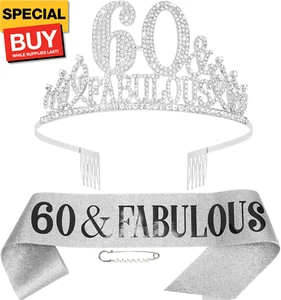 60th Birthday Decorations, 60th Birthday Sash and Tiara for Women, Happy Party D - Picture 1 of 7