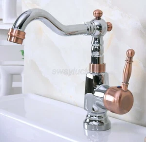 Chrome & Red Bathroom Faucet Sink Vessel Mixer Single Handle Swivel Basin Taps - Picture 1 of 9