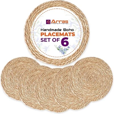 Paquete de 6 manteles individuales tejidos redondos de ratán ARRAS 12" alfombrilla antideslizante natural Foto 1 de 4