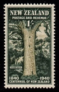 NEW ZEALAND 1940 CENTENNIAL 1/- GREEN "KAURI" STAMP MVLH - Picture 1 of 2