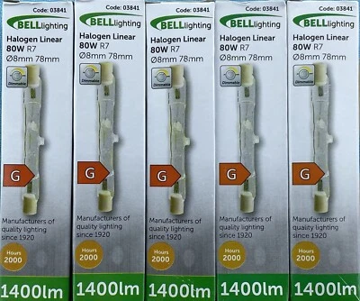 5 pack Bell 80W 80 Watt 78mm LINEAR HALOGEN FLOOD LIGHTING = 100W - Image 1 of 3