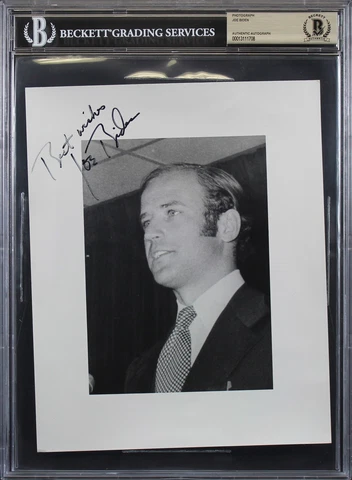 Joe Biden "Best Wishes" Signed 8x10 B&W Photo W/ Rare Vintage Auto BAS Slabbed Cover