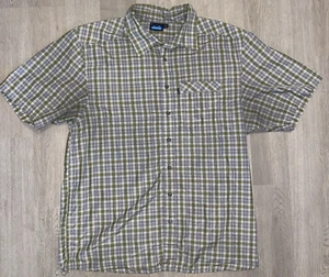 Kavu Shirt Large Green Plaid Button Up Short Sleeve Cotton Pocket - Picture 1 of 14